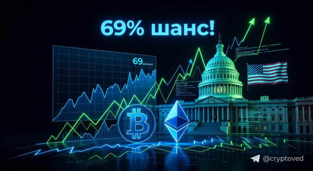 Крипто законодательство США на Polymarket с растущим графиком вероятности