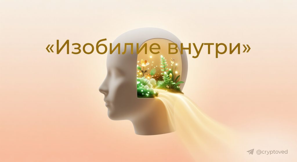 Минималистичная 3d иллюстрация концепции мышления изобилия: голова человека в профиль с открывающимся внутренним пространством, наполненным светом и ростом
