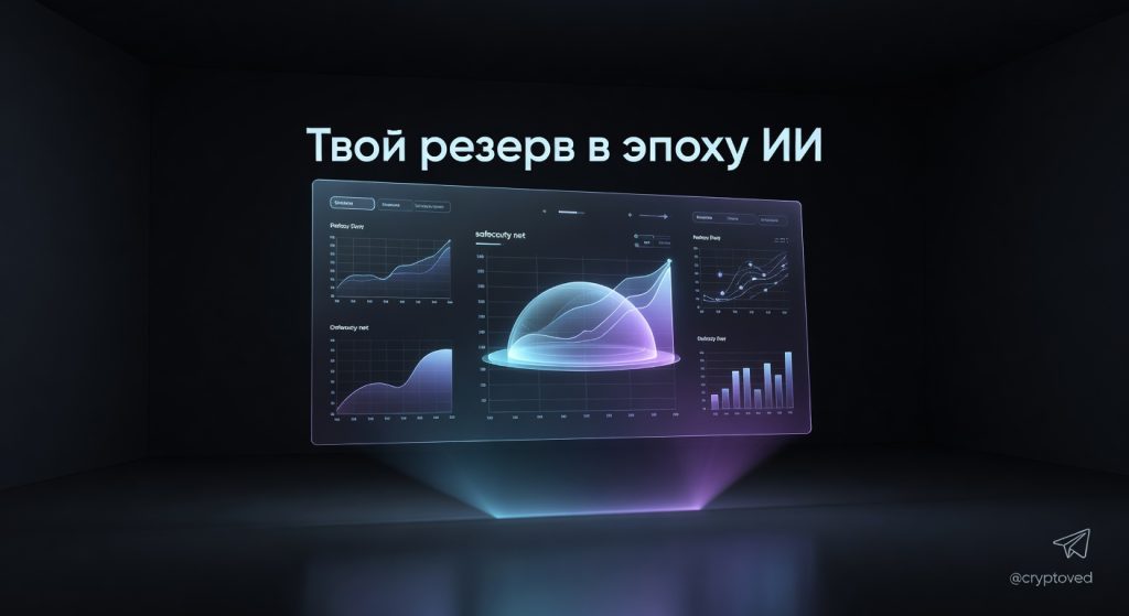 Футуристический ИИ-дашборд, визуализирующий рост финансовой подушки безопасности в 2026 году.