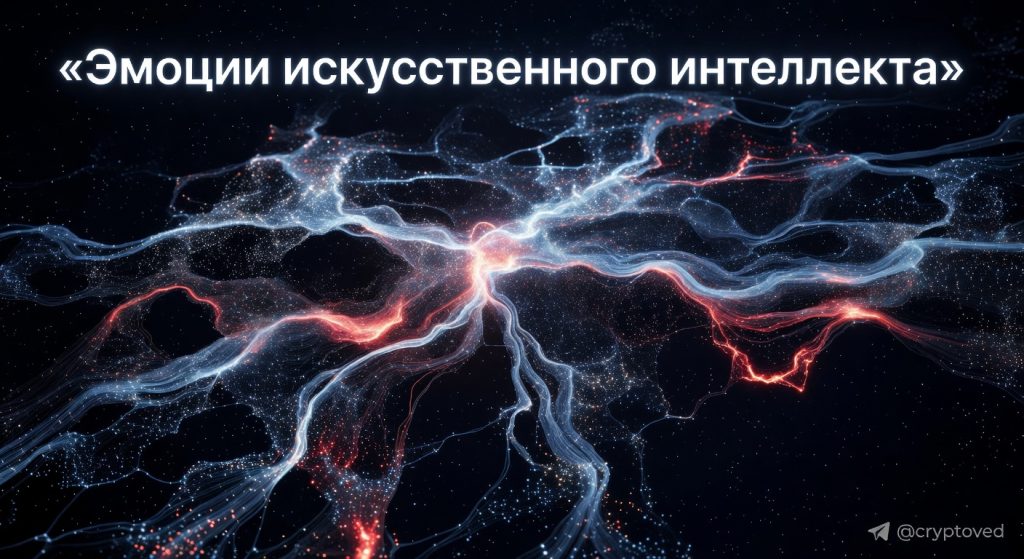 Визуализация векторов эмоций Claude в виде светящейся нейронной сети с выделенными путями, отражающими разные состояния искусственного интеллекта