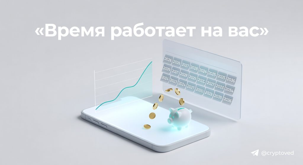 Смартфон с графиком роста капитала благодаря компаундингу для обычных людей на фоне календаря