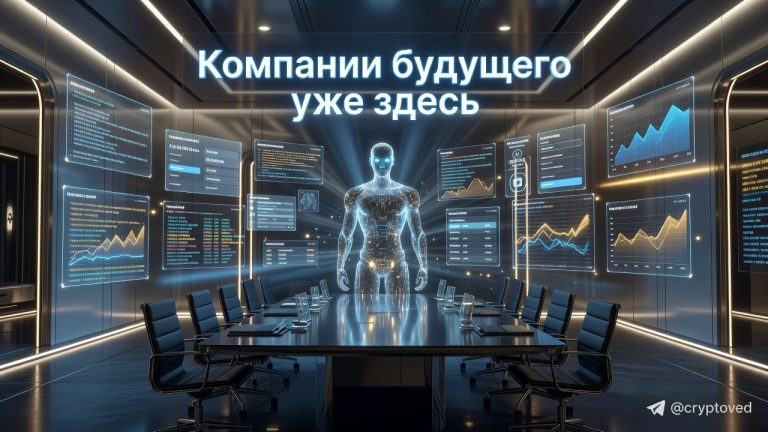 Агентные бизнесы: как ИИ-агенты запускают автономные компании и меняют экономику 2026 года 10 ИИ-агент в образе CEO управляет автономной компанией на блокчейне, отображая транзакции USDC и ключевые метрики агентного бизнеса.